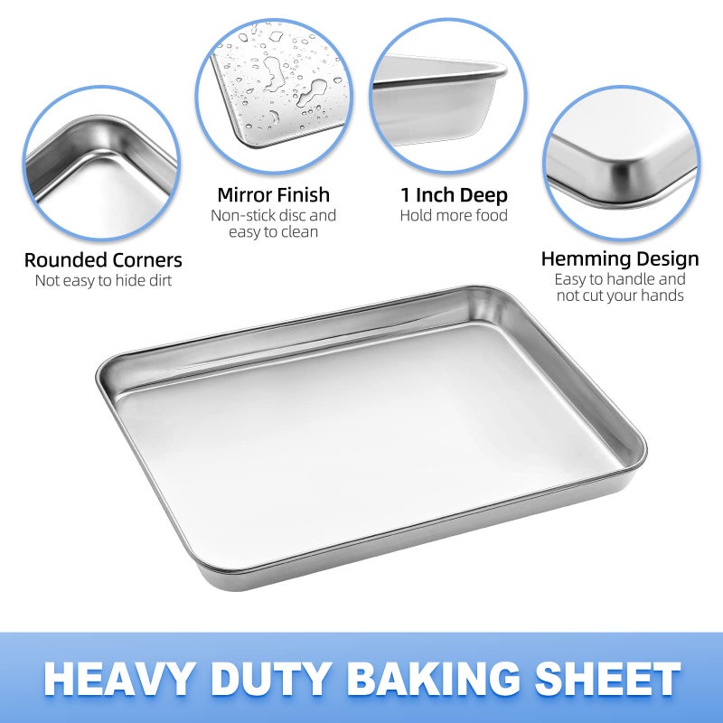 Zacfton Baking Sheet with Cooling Rack (1 Cookie Sheet + 1 Baking Rack), Stainless Steel Small Baking Sheet Pan with Wire Rack, Toaster Oven Pans Size 10.4 x 8 x 1 Inch, Non-toxic & Heavy Duty & Non-stick - Image 3